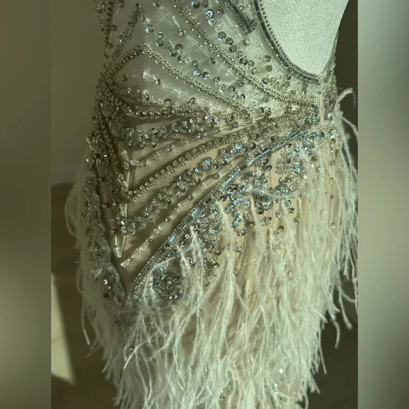 New Jovani 03023 Sheer Embellished Bodice
Feather Gown|Cream|00|Missing Tags - Picture 13 of 17